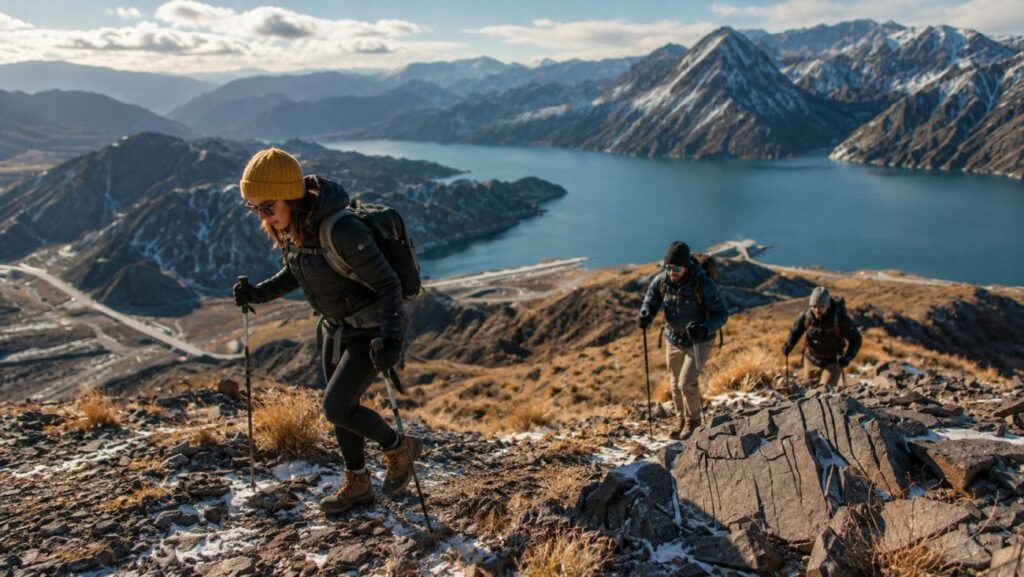 Turistas haciendo trekking en la provincia de San Juan, Argentina