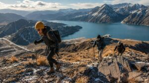 Turistas haciendo trekking en la provincia de San Juan, Argentina