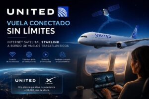 Convenio entre United Airlines y Starlink para tener en los vuelos transatlánticos internet gratis