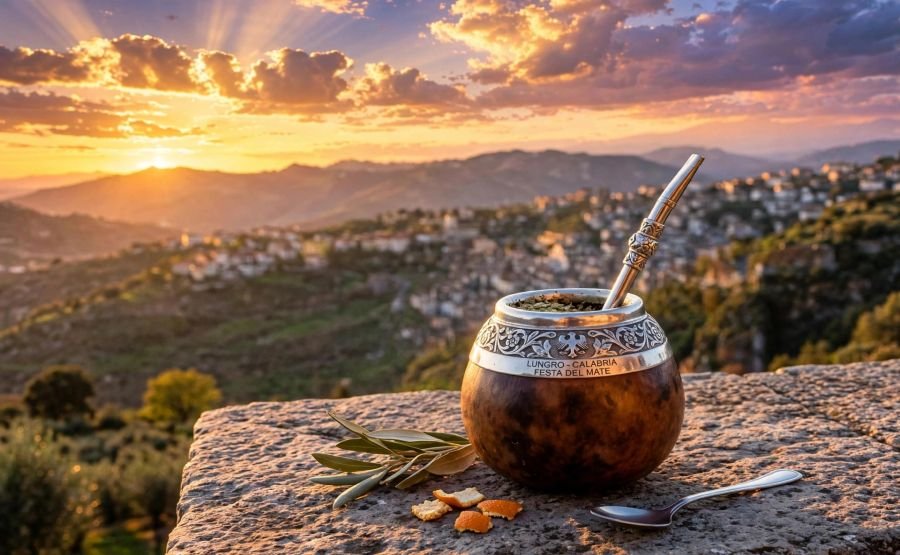 Mate en Lungro, Calabria, Italia, con bombilla y todo.