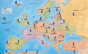 Mapa de Europa con principales destinos turísticos marcados