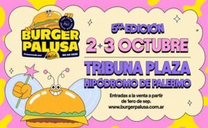 Flyer de BurguerPalusa, en el Hipódromo de Palermo, 2 y 3 de octubre.