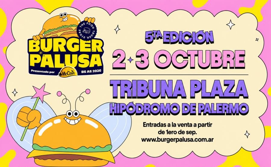 Flyer de BurguerPalusa, en el Hipódromo de Palermo, 2 y 3 de octubre.