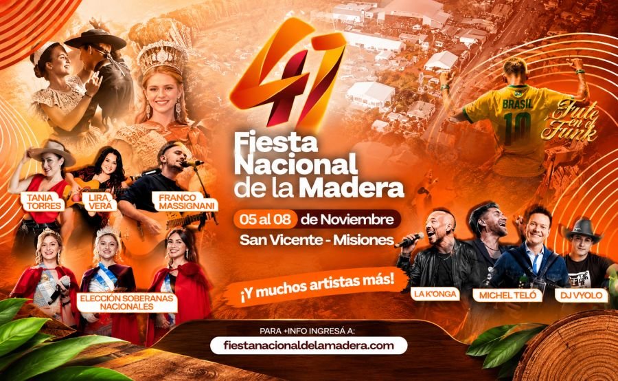 Flyer de la Fiesta Nacional de la Madera en San Vicente, Misiones, Argentina
