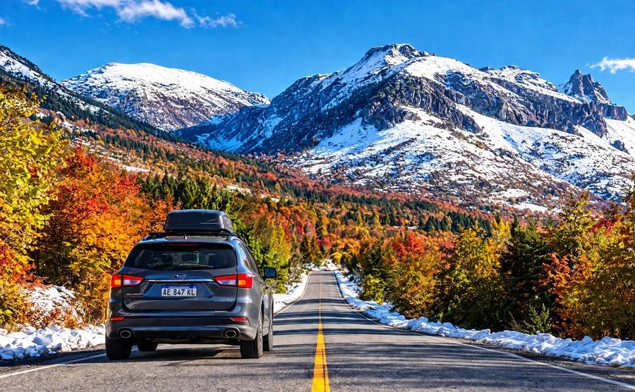 Neuquén, Inversiones en Turismo, paisaje con SUV que se va de vacaciones a Neuquén