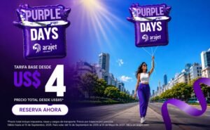 Purple Day, promoción de la Aerolínea Arajet para volar al Caribe, por 4 dólares el tramo.