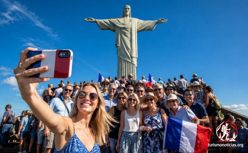 Turistas Franceses en el Cristo Redentor, Brasil