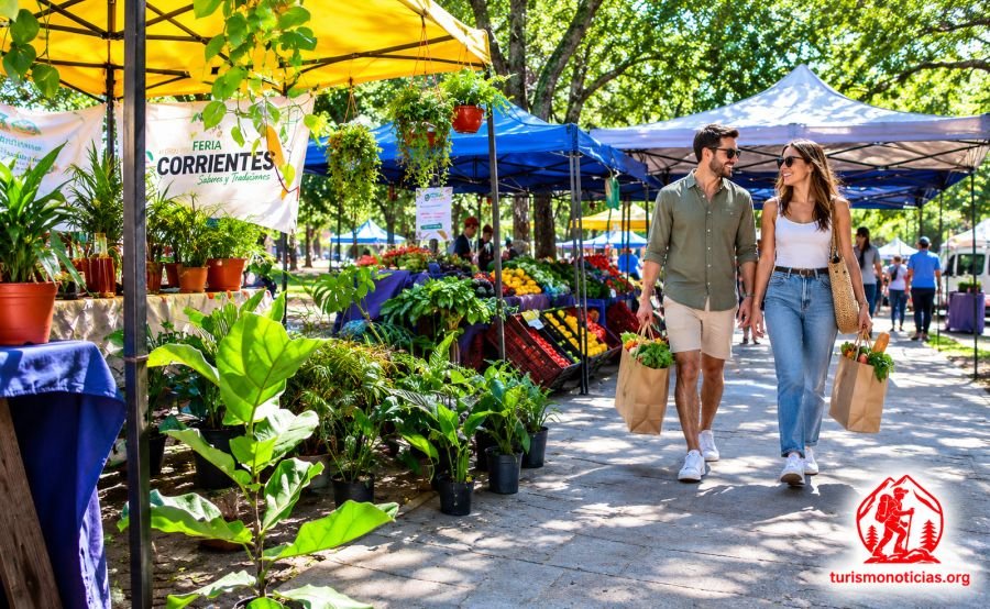 Pareja compra víveres en una Feria de Corrientes Capital